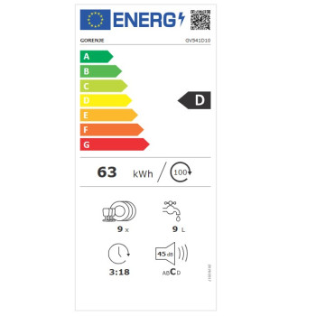 Gorenje GV541D10  teljesen beépíthető mosogatógép, 9 terítékes, inverteres Power Drive motor, automatikus ajtónyitás, 44.8x55x81.5 cm 