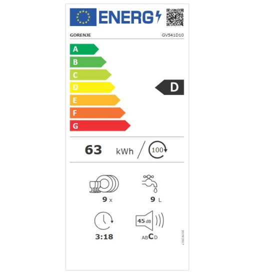 Gorenje GV541D10  teljesen beépíthető mosogatógép, 9 terítékes, inverteres Power Drive motor, automatikus ajtónyitás, 44.8x55x81.5 cm 