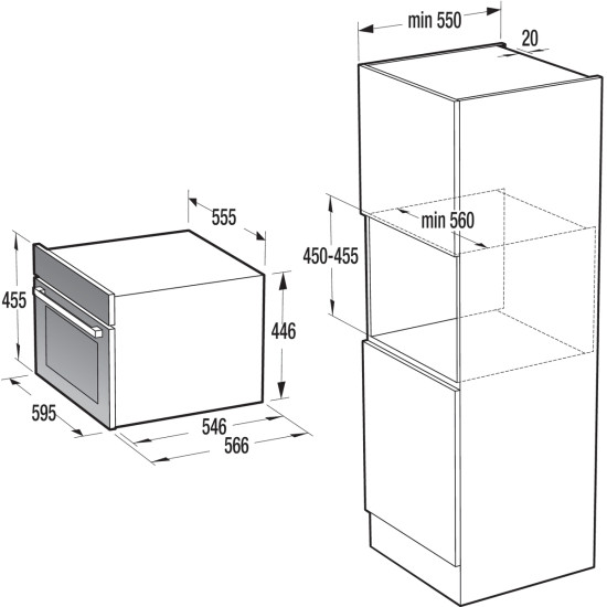 Gorenje BCM4058B beépíthető kompakt gőzpároló és kombinált sütő, WIFI, 59.5x54.6x45.5 cm, fekete 