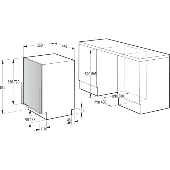 Gorenje GV541D10  teljesen beépíthető mosogatógép, 9 terítékes, inverteres Power Drive motor, automatikus ajtónyitás, 44.8x55x81.5 cm 