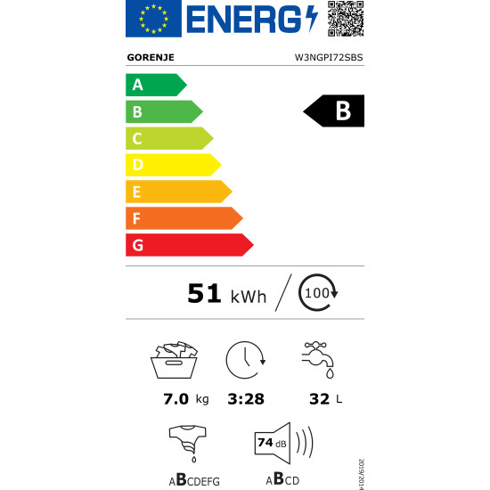 Gorenje W3NGPI72SBS elöltöltős mosógép, 7kg, inverter motor, gőz, 59.5x47x84.5 cm 