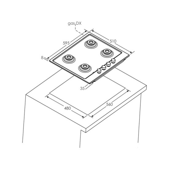Candy CHW6BR4WGTGH beépíthető WOK égős rusztikus gáz főzőlap