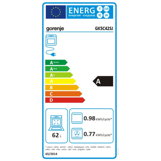 Gorenje GK5C42SJ kombinált tűzhely digitális programórával, fém dísztetővel, 62L, szürke 50x59.4x85 cm