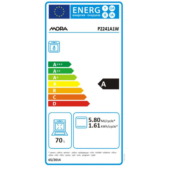 Mora P2241A1W gáztűzhely, 70L, 50x59.4x85 cm