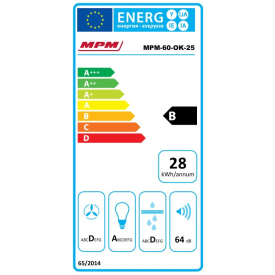 MPM MPM-60-OK-25 beépíthető kürtös konyhai elszívó, 60cm széles, LED világítás, inox