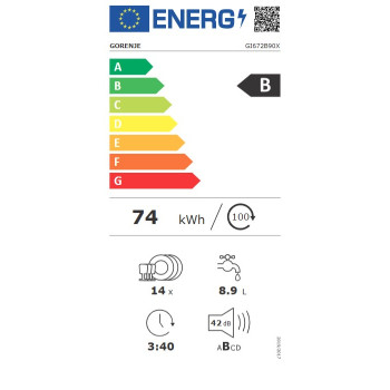 Gorenje GI672B90X beépíthető kezelőpaneles mosogatógép, 14 teríték, WIFI, automatikus ajtónyitás, inverter motor, 59.8x57.5x81.6 cm, inox  