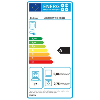 Electrolux LKK520032W kombinált tűzhely, 57L, 50x60x85.5 cm 