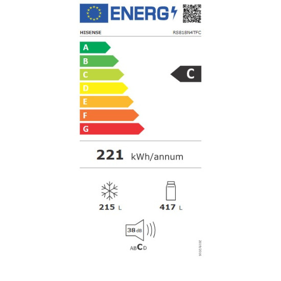 Hisense RS818N4TFC Total No Frost side by side hűtőszekrény, 417/215L, inverteres kompresszor, WIFI, 91x73x179 cm, fekete 