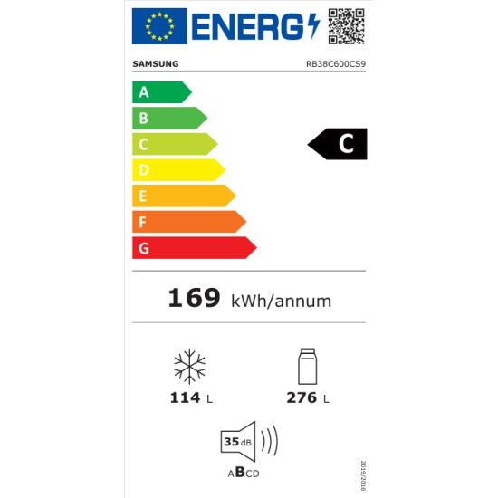 Samsung RB38C600CS9/EF No Frost alulfagyasztós kombinált hűtőszekrény, 276/114L, Digitális Inverter Kompresszor, inox, WIFI, 59.5x65.8x203 cm 