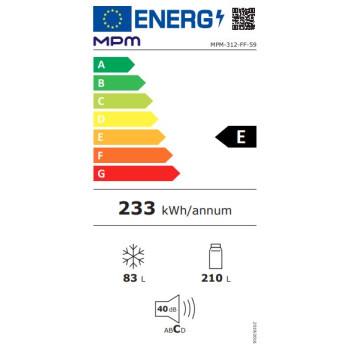 MPM MPM-312-FF-59 No Frost alulfagyasztós kombinált hűtőszekrény, 210/83L, 60x60x185 cm