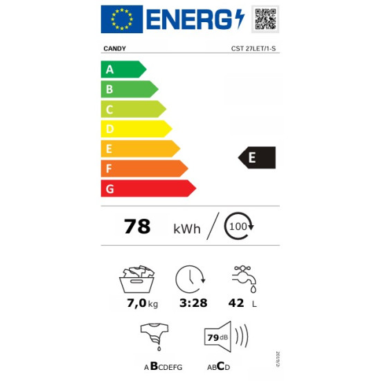 Candy CST 27LET/1-S felültöltős mosógép, 7kg, WIFI, 41x60x86 cm 