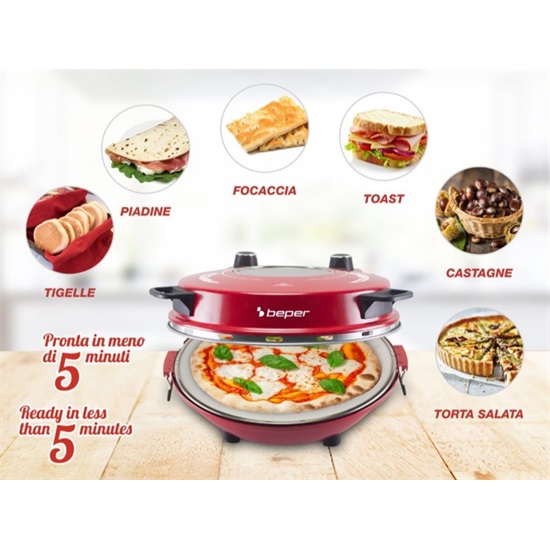 Beper P101CUD301 elektromos pizzasütő, piros, 1200W 