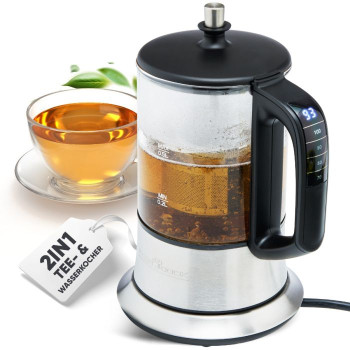 Proficook PC-TK 1165 tea és vízforraló, elektronikus hőmérséklet-beállítás, 70 °C, 80 °C, 90 °C és 100 °C, 0.5L, 1100W, inox/fekete szín 