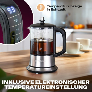 Proficook PC-TK 1165 tea és vízforraló, elektronikus hőmérséklet-beállítás, 70 °C, 80 °C, 90 °C és 100 °C, 0.5L, 1100W, inox/fekete szín 