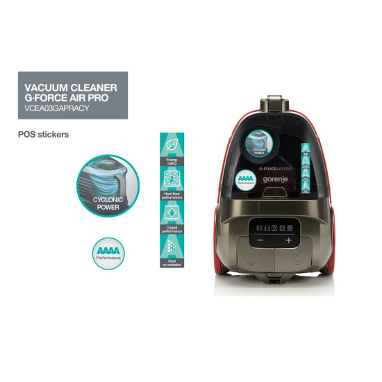 Gorenje VCEA03GAPRACY porzsák nélküli porszívó, 700W , bordó szín 