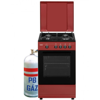 Samus SM566APGS gázpalackos gáztűzhely 50X55,5X86cm, 4 gázégős, Borgundy/Fekete szín, a gázpalack nem tartozéka a tűzhelynek