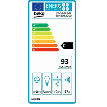 Beko HCA62640B beépíthető falra szerelhető döntött kürtös konyhai elszívó, 39.1x60x75 cm, fekete szín 