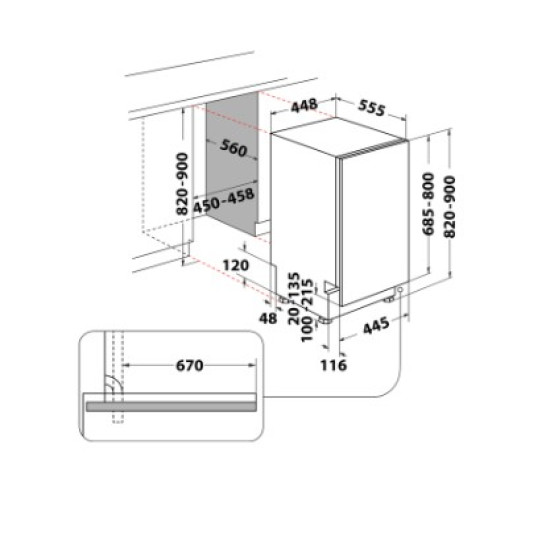 Whirlpool WH6IC11BS7LSA0 teljesen beépíthető mosogatógép, 11 teríték, 3 kosár, automatikus ajtónyitás, 44.8x55.5x82 cm 