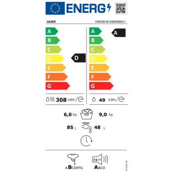 Haier HWD90-B14959S8NUS mosó-szárítógép, 9/6 kg, Wifi, inverter motor, dobvilágítás, 60x62x85 cm, antracitszürke szín 