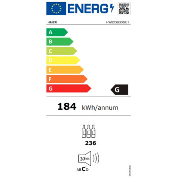 Haier HWS236GDGU1 borhűtő, 236 palack, Wifi, 59.7x71.4x190 cm, fekete szín 