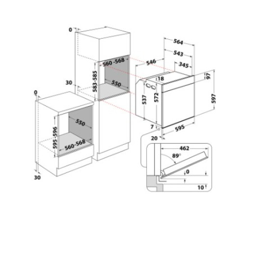 Whirlpool WOI68FPT1SBA beépíthető sütő, 73L, pirolitikus és hidrolitikus tisztítás, 59.5x56.4x59.7 cm, fekete