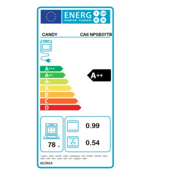 Candy CA6 NP5B3YTB beépíthető sütő, pirolitikus és hidrolitikus tisztítás, 78L, WIFI, 59.5x56.8x59.5 cm, fekete szín 