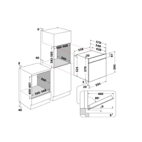 Whirlpool OMSK58RU1SB beépíthető sütő, pirolitikus és hidrolitikus tisztítás, 71L, 59.5x55.1x59.5 cm, fekete szín 