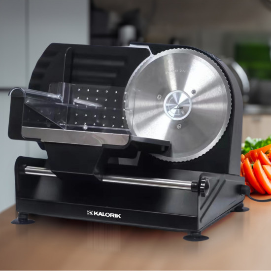 Kalorik AS2000BK fém metál fekete szeletelőgép  2db cserélhető rozsdamentes acél vágópengével, 220W