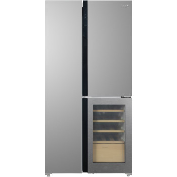 Tesla RBW5400FSNXE Total No Frost side by side hűtőszekrény, francia ajtós kialakítással, beépített borhűtő, 334/214L, inverter motor, 91.1x70.6x183 cm, inox 