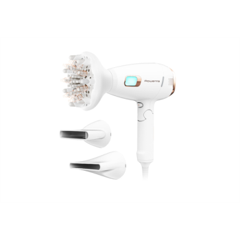 Rowenta CV9240F0 Ultimate Experience Scalp Care, gyengéd masszázs a fejbőrnek oxigénlökettel 2200W ion fehér hajszárító, összecsukható nyél, 3 hőmérséklet, 2 sebesség, diffúzor, 7, 11 mm szűkítők