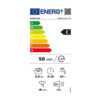 Whirlpool WRBSS 6249 S EU elöltöltős mosógép, 6 kg, inverter motor, 59.5x42.5x85 cm
