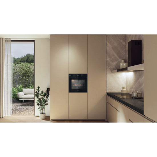 Whirlpool OMSK58RU1SB beépíthető sütő, pirolitikus és hidrolitikus tisztítás, 71L, 59.5x55.1x59.5 cm, fekete szín 