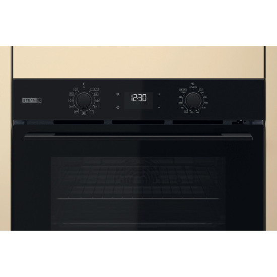 Whirlpool OMSK58RU1SB beépíthető sütő, pirolitikus és hidrolitikus tisztítás, 71L, 59.5x55.1x59.5 cm, fekete szín 