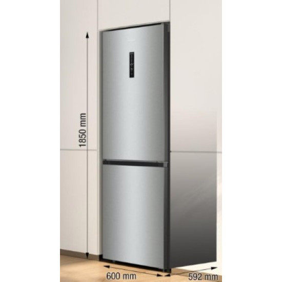 Gorenje NRK619DA2XL4 No Frost Plus alulfagyasztós kombinált hűtőszekrény, inverter kompresszor, 204/96L, 60x59.2x185 cm, szürke metál textúra szín 