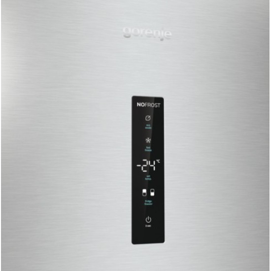 Gorenje NRK619DA2XL4 No Frost Plus alulfagyasztós kombinált hűtőszekrény, inverter kompresszor, 204/96L, 60x59.2x185 cm, szürke metál textúra szín 