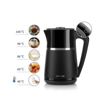 Hyundai VK309 vízforraló, 2200W, 1.7L, dupla fal, hőmérséklet szabályozás, fekete szín