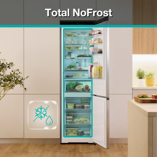 Gorenje NRB620C61BX4WFE Total No Frost alulfagyasztós kombinált hűtőszekrény, Wifi, 283/130L, inverter kompresszor,59.5x65.8x203 cm, fekete inox szín