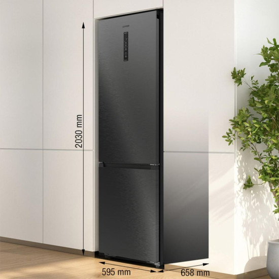 Gorenje NRB620C61BX4WFE Total No Frost alulfagyasztós kombinált hűtőszekrény, Wifi, 283/130L, inverter kompresszor,59.5x65.8x203 cm, fekete inox szín