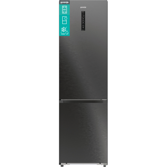 Gorenje NRB620C61BX4WFE Total No Frost alulfagyasztós kombinált hűtőszekrény, Wifi, 283/130L, inverter kompresszor,59.5x65.8x203 cm, fekete inox szín