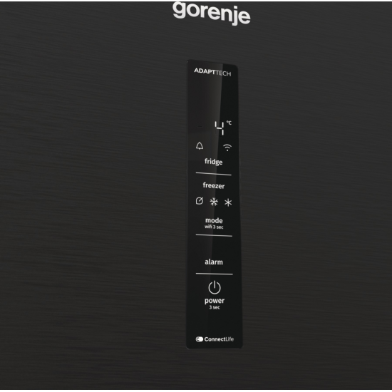 Gorenje NRB620C61BX4WFE Total No Frost alulfagyasztós kombinált hűtőszekrény, Wifi, 283/130L, inverter kompresszor,59.5x65.8x203 cm, fekete inox szín