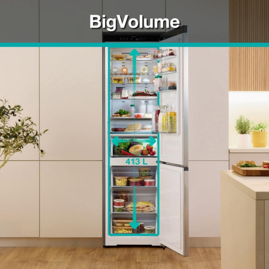 Gorenje NRB620C61BX4WFE Total No Frost alulfagyasztós kombinált hűtőszekrény, Wifi, 283/130L, inverter kompresszor,59.5x65.8x203 cm, fekete inox szín