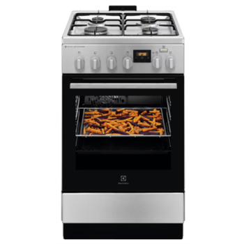 Electrolux LKK560232X inox kombinált tűzhely, hangjelzés; percszámlálás; időtartam és vége programozás; digitális programóra, egykezes szikragyújtás, tető nélkül