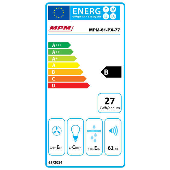 MPM MPM-61-PX-77 60cm INOX felső kivezetéses konyhai elszívó, mosható zsírszűrővel MPM61PX77