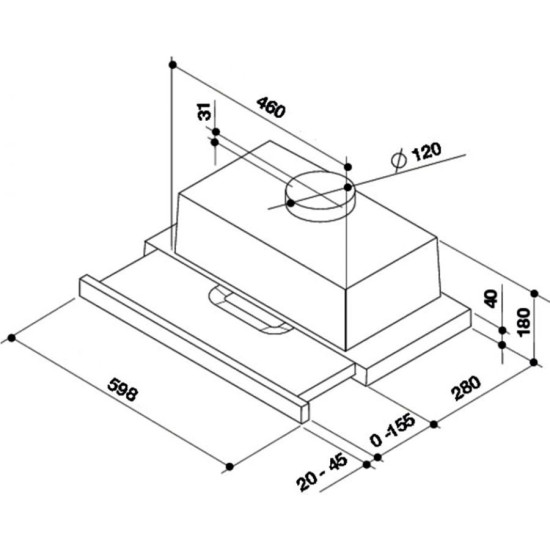 Whirlpool AKR5390/1 IX beépíthető kihúzható inox elszívó, 59.930x18 cm