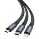 Baseus Bright Mirror 3-in-1 Micro-USB/Lighting/USB-C kábel 3.5A 1.2m, fekete CAMLT-MJ01