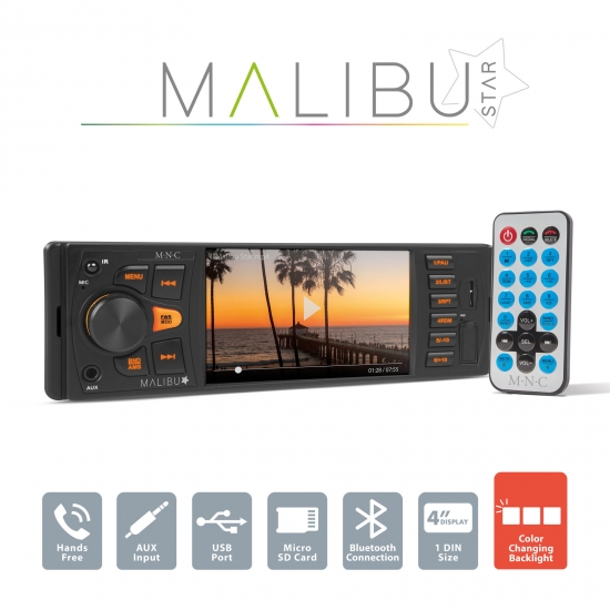 MNC Multimédiás fejegység "Malibu Star" - 1 DIN - 4 x 50 W - BT - MP3 - AUX - SD - USB GL39751 Tolatókamera és külső kijelző (FullHD) kezelés