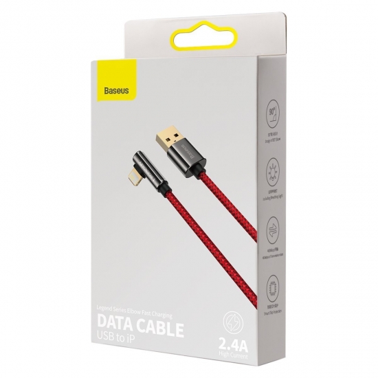 Baseus CACS000009 Legend 90 fokban döntött USB - Lightning kábel 2.4A 1m piros