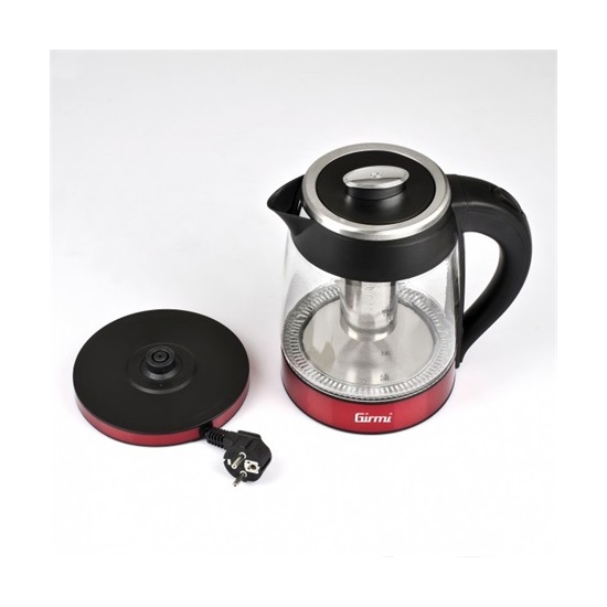 Girmi BL50 üveg vízforraló, rozsdamentes acél szűrővel tea készítéséhez, piros