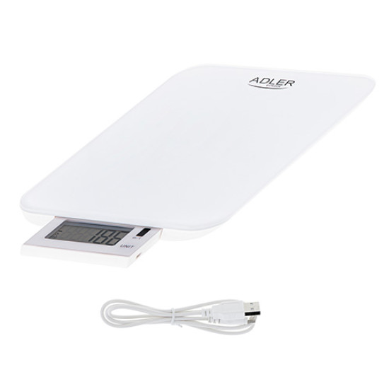 Adler AD3167W konyhai mérleg 10kg - vízálló - USB-s töltés fehér