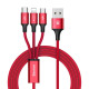 Baseus 3in1 kábel rapid széria MicroUSB+Lightning+C-típ 3A 1.2m piros CAMLT-SU09